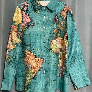 Colorful World Map Button-Up Shirt